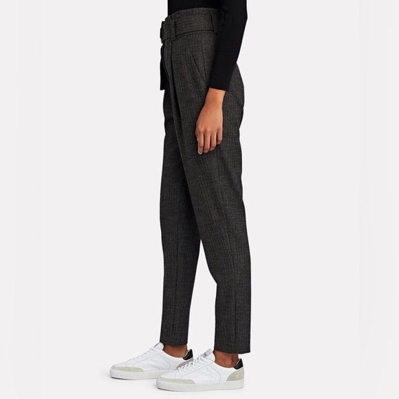 A.L.C. Women's 10 Diego Paperbag Trousers Belted Tapered Leg Grey Stripe Metalli - Picture 5 of 16